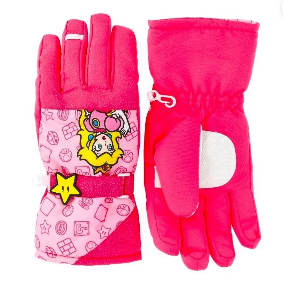 Nintendo Super Mario Princess Peach Kids Pink Ski Gloves Winter S/M Small Medium